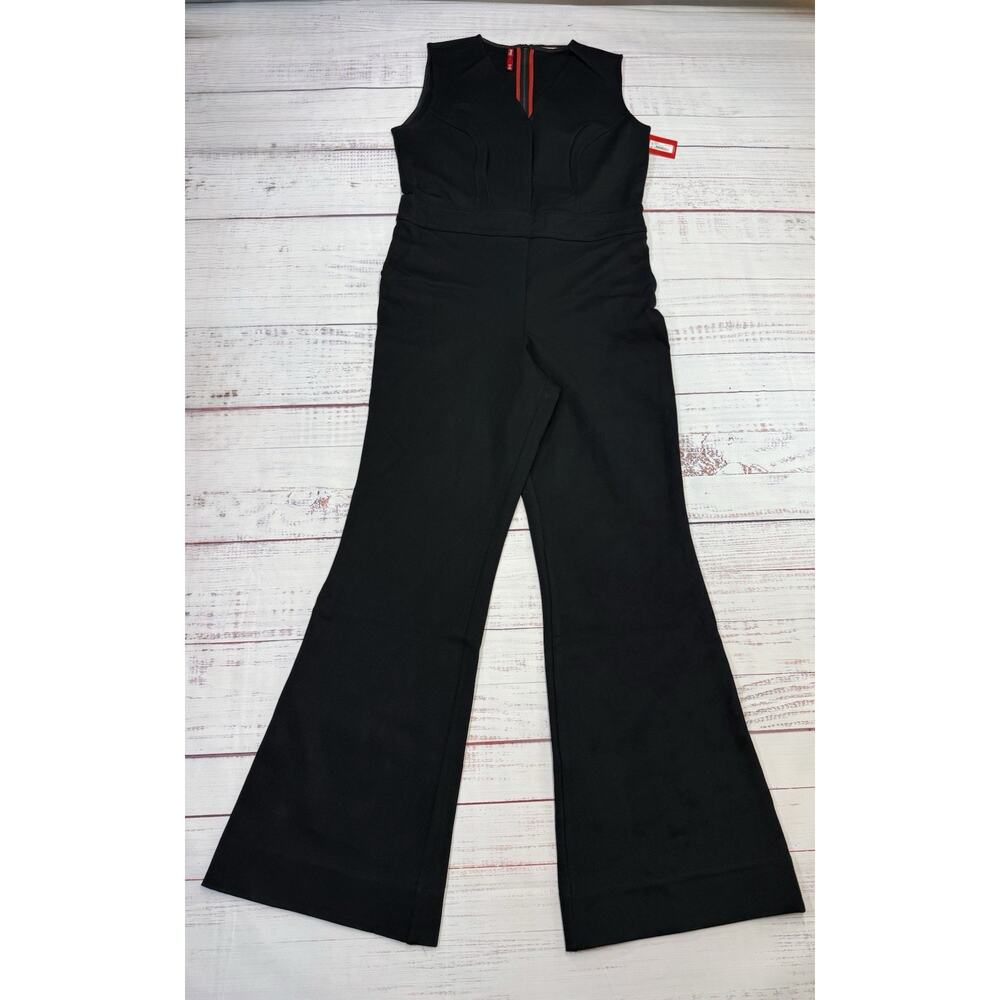 Spanx The Perfect Sleeveless Jumpsuit Women's Size L Black Ponte Flare‎ NWT